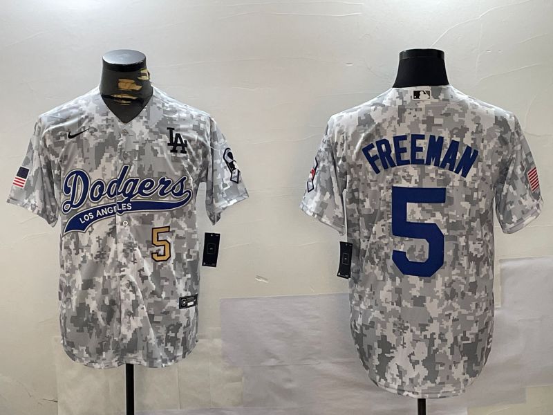 Men Los Angeles Dodgers 5 Freeman Camo Joint Name 2024 Nike MLB Jersey style 2